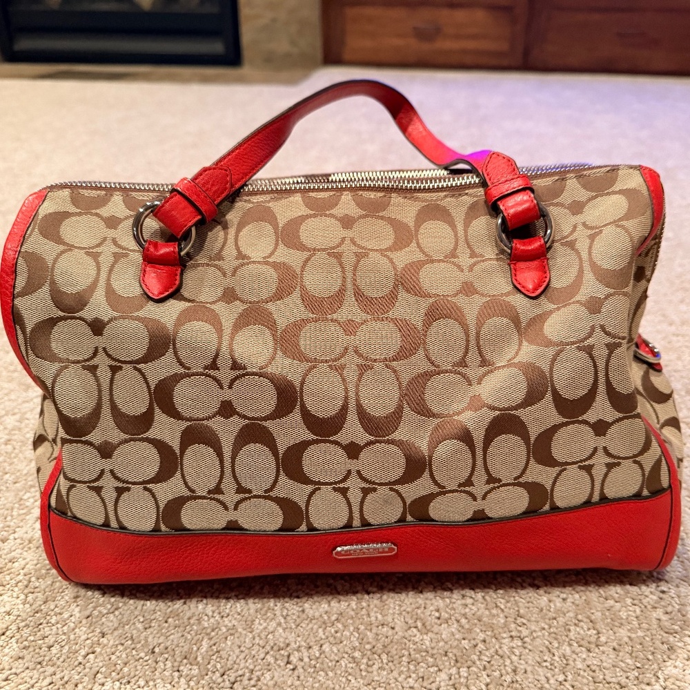 Red + tan Coach purse